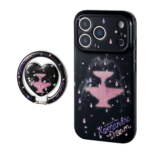 dokdatdap黑色喷泉原创iPhone17pro手机壳个性趣味适用苹果16pro磁吸手机壳可爱手绘卡通反光苹果17潮流小众