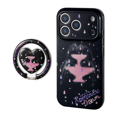 dokdatdap黑色喷泉原创iPhone17pro手机壳个性趣味适用苹果16pro磁吸手机壳可爱手绘卡通反光苹果17潮流小众