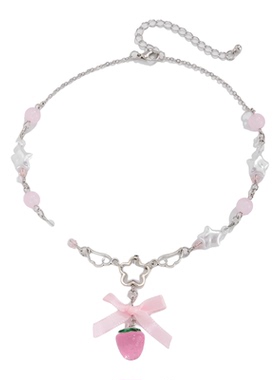 亚克力草莓吊坠项链小清新仿珍珠