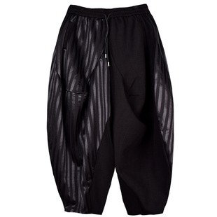 2025冬季新款暗黑条纹拼接哈伦大裆裤男发型师宽松小脚休闲飞鼠裤