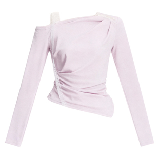 fragileheart易碎商店·柔风叙事褶皱感斜肩长袖T恤温柔风内搭春