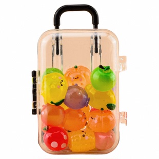 迷你可爱表情包夜光水果蔬菜行李箱仿真模型发光小物件过家家玩具