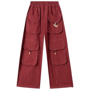 KEIKO 设计感立体贴袋工装牛仔裤2026春季美式辣妹宽松显瘦阔腿裤