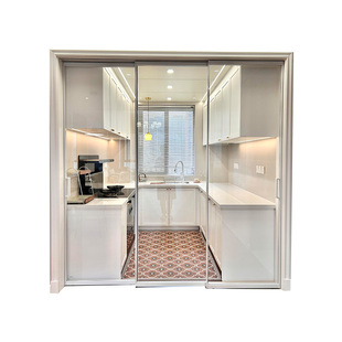 折叠门铝合金无轨移门卧室门吊轨三联动推拉门彩色柯布西耶隔断门