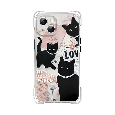 复古报纸暗黑猫咪手机壳挂绳斜挎