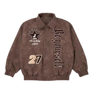 JOSHNIE就是你美式复古机车夹克国潮翻领皮衣加厚棒球服棉服上衣