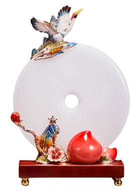 寿比南山天然玉石平安扣摆件