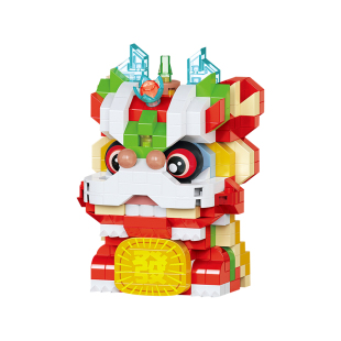 乐乐兄弟微颗粒国潮舞狮儿童益智拼装积木男孩子拼图春节新年礼物