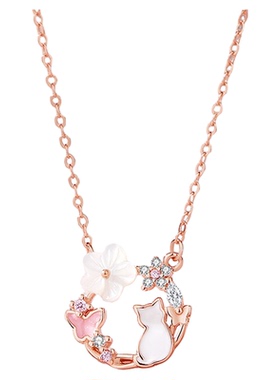 花环猫咪项链女生纯银轻奢