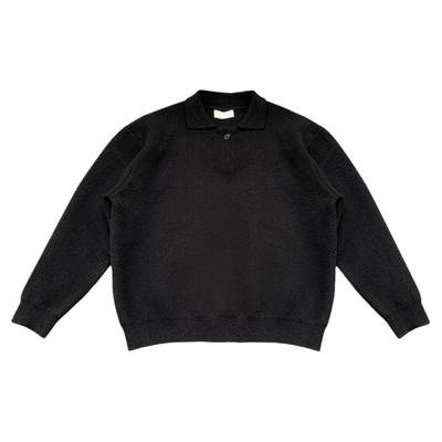 黑色套头慵懒翻领毛衣针织衫