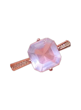 天然粉水晶戒指女戒子S925纯银粉色宝石芙蓉石日韩时尚简约招桃花