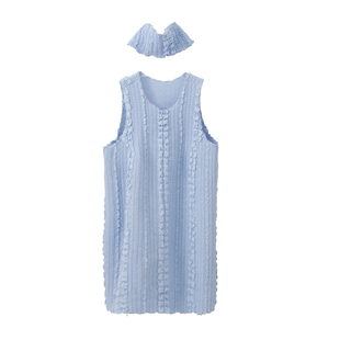 有耳uare原创设计 天使草摇曳 【送头巾】针织肌理泡泡格条连衣裙