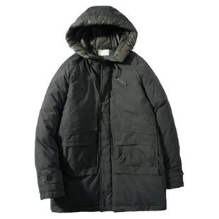 流石男装冬装复古中长款羽绒服男士春季新款加厚款连帽面包服外套