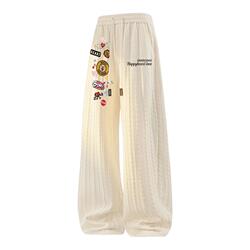 查尔斯桃心美式麦穗纹理休闲裤