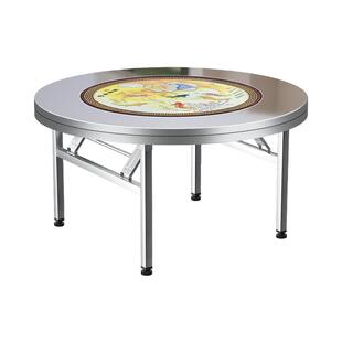 不锈钢内置转盘圆桌不锈钢折叠桌家用商用大桌加厚可折叠桌面餐桌