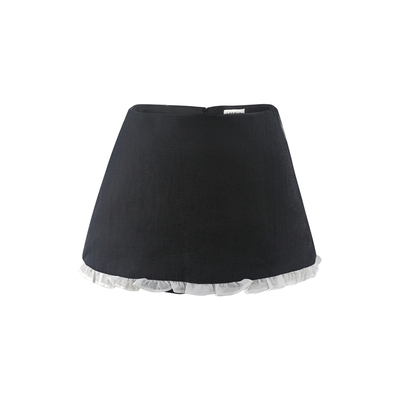 百搭A字黑白撞色高腰短裙