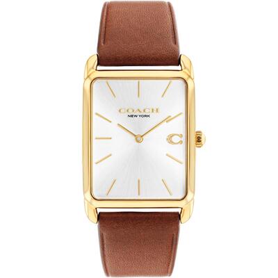 蔻驰方盘小牛皮日晖盘石英手表