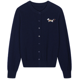 落落狷介 开衫藏青色毛衣女2025年新款设计感长袖羊毛上衣小个子