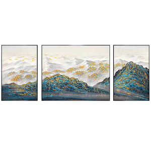 孔雀蓝金山三联画纯手绘油画客厅装饰画沙发背景墙挂画大芬村