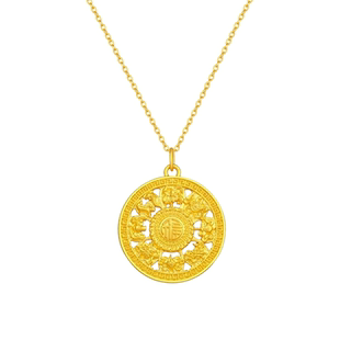 老凤祥黄金八宝罗盘项链女新款足金吊坠纯金锁骨链生日礼物送女友