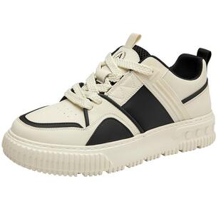 奥康男鞋秋季新款青年潮流拼色休闲板鞋复古系带厚底舒适运动