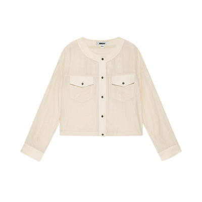 DKNY唐可娜儿春季简约休闲薄款复古风温柔圆领长袖女士外套上衣