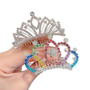女童皇冠头饰宝宝演出插梳生日礼物发卡夹子水钻公主王冠发饰发箍