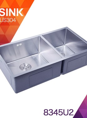 304不锈钢手工盆水槽台下盆大双槽厨房洗菜盆8345U2精细拉丝