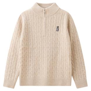 红豆儿童羊毛衫100%绵羊毛男童女童秋冬拉链毛衣保暖针织打底衫M