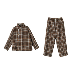 朵朵可可家居服睡衣男2025新款冬季格纹加厚里外纯棉三层夹棉套装