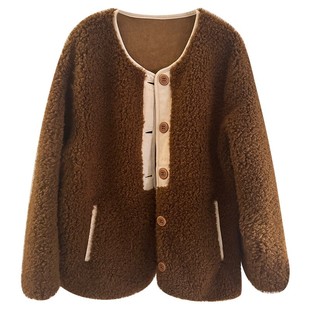 小耳出品美拉德色系 泰迪绒手感/麂皮内里/撞色门襟圆领排扣外套