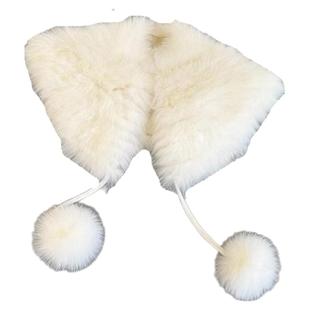 薇儿卡皮草秋冬新品羊绒大衣外套米白真皮狐狸毛球大毛毛领披肩