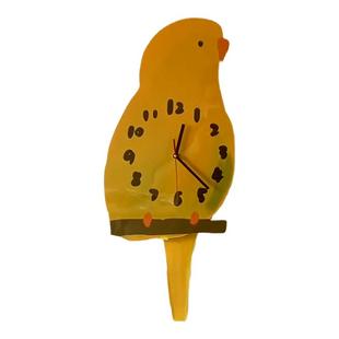 可爱摇尾鹦鹉挂钟厨房卧室挂钟时钟小鸟壁钟原木奶油风萌系挂钟表