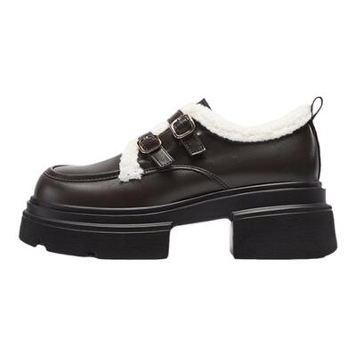 达芙妮加绒乐福鞋女冬季保暖棉鞋