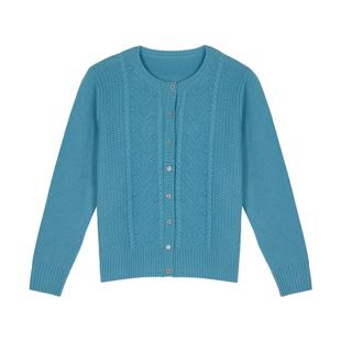 鹿王100%纯山羊绒开衫女士圆领绞花加厚针织毛衣外套秋冬新款