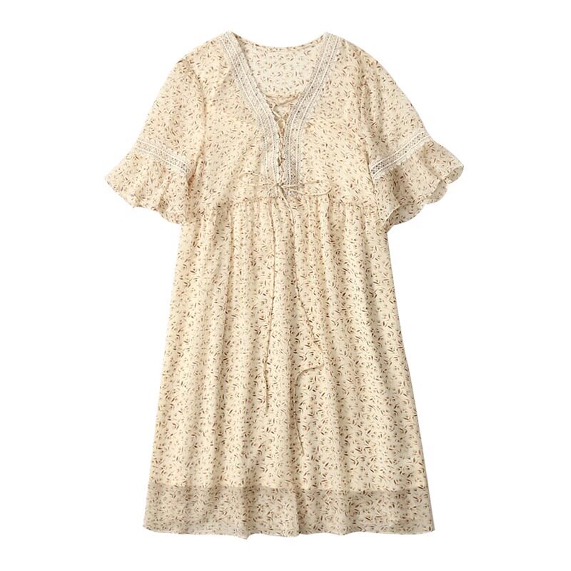 孕妇连衣裙碎花雪纺V领系带夏款