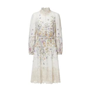 VGRASS女装轻奢新中式轻礼服裙子冬季新款蕾丝刺绣羊毛连衣裙