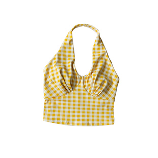 格纹挂脖吊带背心女固定杯性感时尚运动内衣健身服上衣外穿文胸