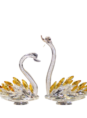 K9黄水晶天鹅摆件一对招财装饰