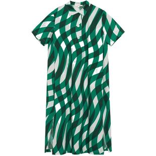 素然WHM 夏季女士摩登复古气质百搭印花薄棉布短袖衬衫连衣裙