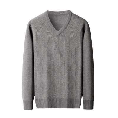 恒源祥羊毛衫男士秋冬季加厚V领中老年纯色打底针织衫爸爸装毛衣