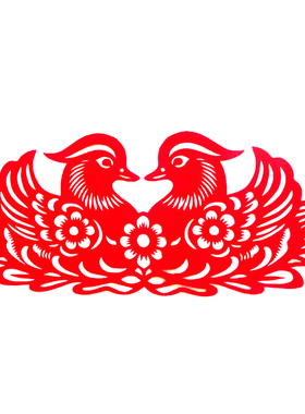 剪之缘喜鸟对称鸳鸯喜鹊红色宣纸