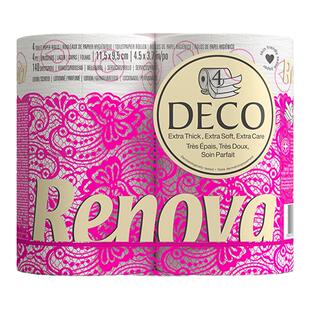 Renova水滴印花香味卷纸有芯4层卫生纸巾家用实惠装厕所卫生纸