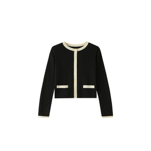 OCHIRLY欧时力 100%羊毛小香风针织外套开衫上衣撞色2025夏季新品