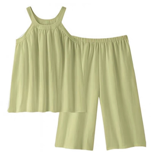 吊带睡衣女士夏季无袖背心七分裤套装带胸垫一体系性感家居服薄款