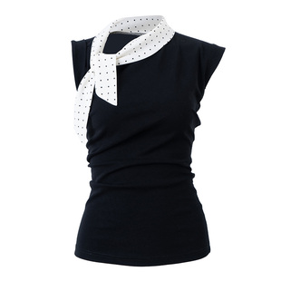 PynkiSwear 白色/黑色侧领结无袖不对称褶皱修身小众T恤上衣女夏