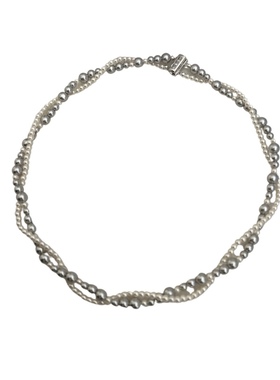 纯银珍珠项链双层缠绕叠戴设计感百搭S925银灰奶白色气质轻奢颈链