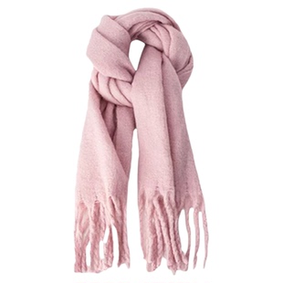 马海毛围巾女冬季韩版百搭粉色显白雪天防寒纯色保暖围脖高级感潮