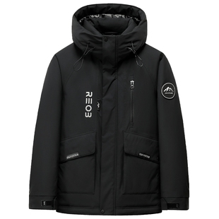 鸭鸭情侣羽绒服冬季户外休闲工装风时尚短款连帽男女同款保暖外套