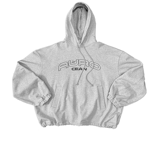 Aurocean 复古刺绣连帽卫衣 松弛感花灰色重磅纯棉宽版廓形帽衫